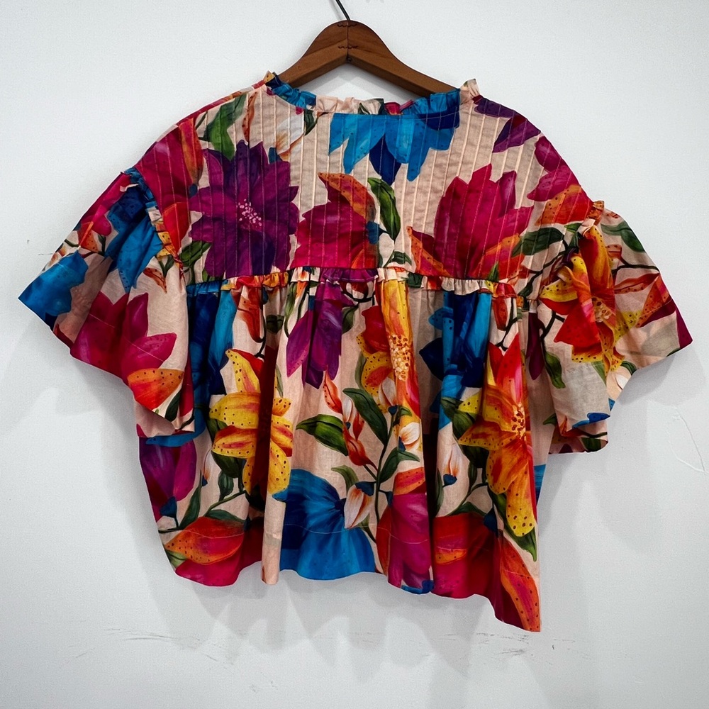 FARM Rio Pink Multi Floral Ruffle Peasant Blouse - Picture 5 of 5